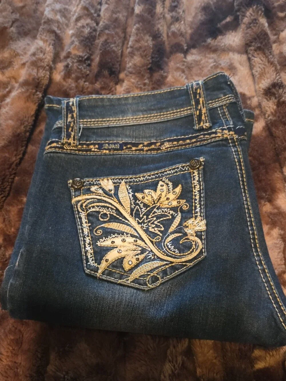 Adiktd Dark Blue Jeans with Gold Embroidered Back Pockets